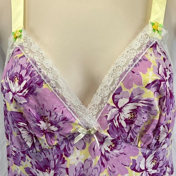 Betsey Johnson Intimates Babydoll Top Cami Slip Nightie Medium Flower Floral Lac - Picture 9 of 11